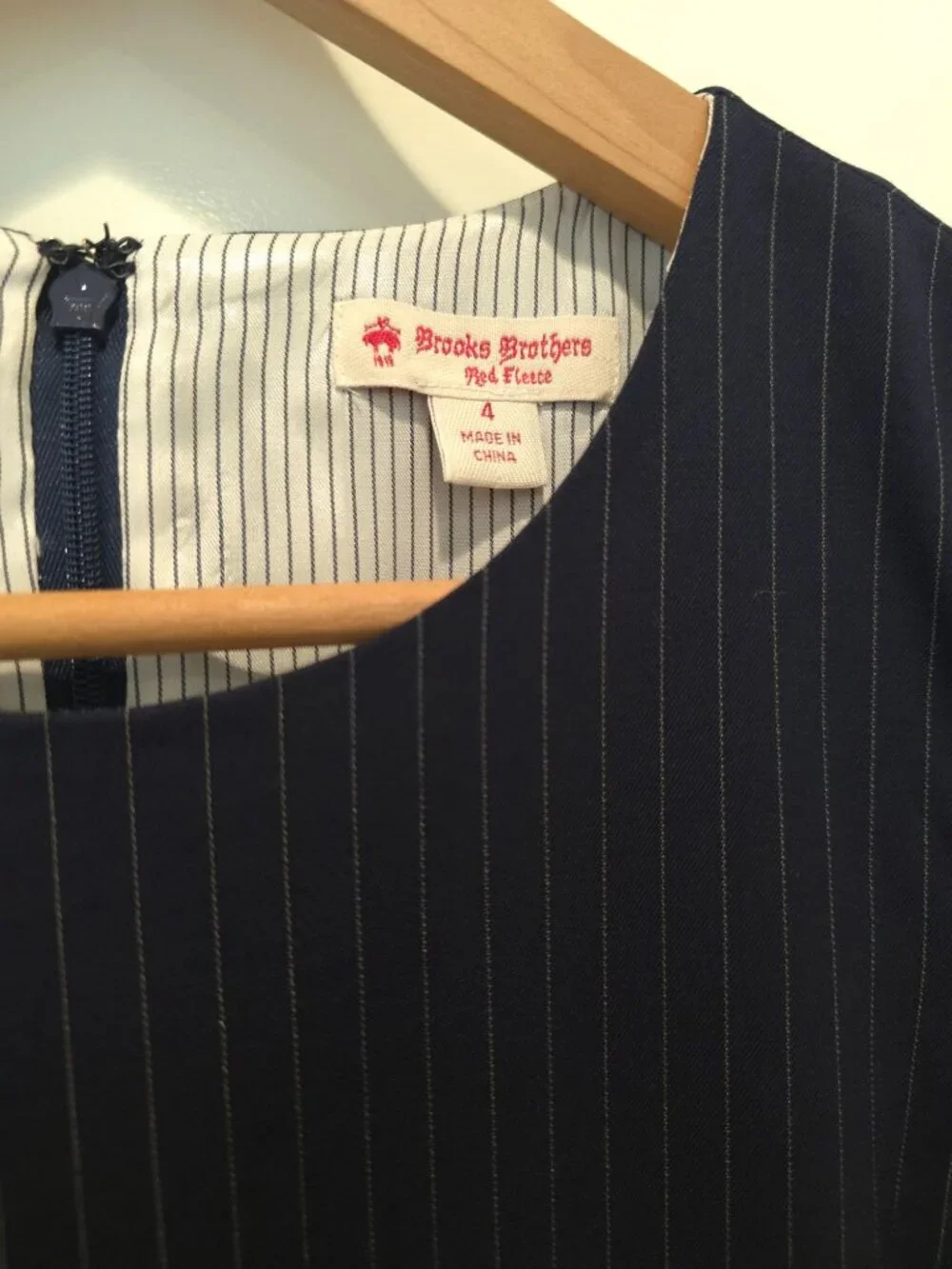 Brooks Brothers Red Fleece Navy Pinstripe Wool Blend Sheath Dress Women's Sz 4 - Picture 3 of 7